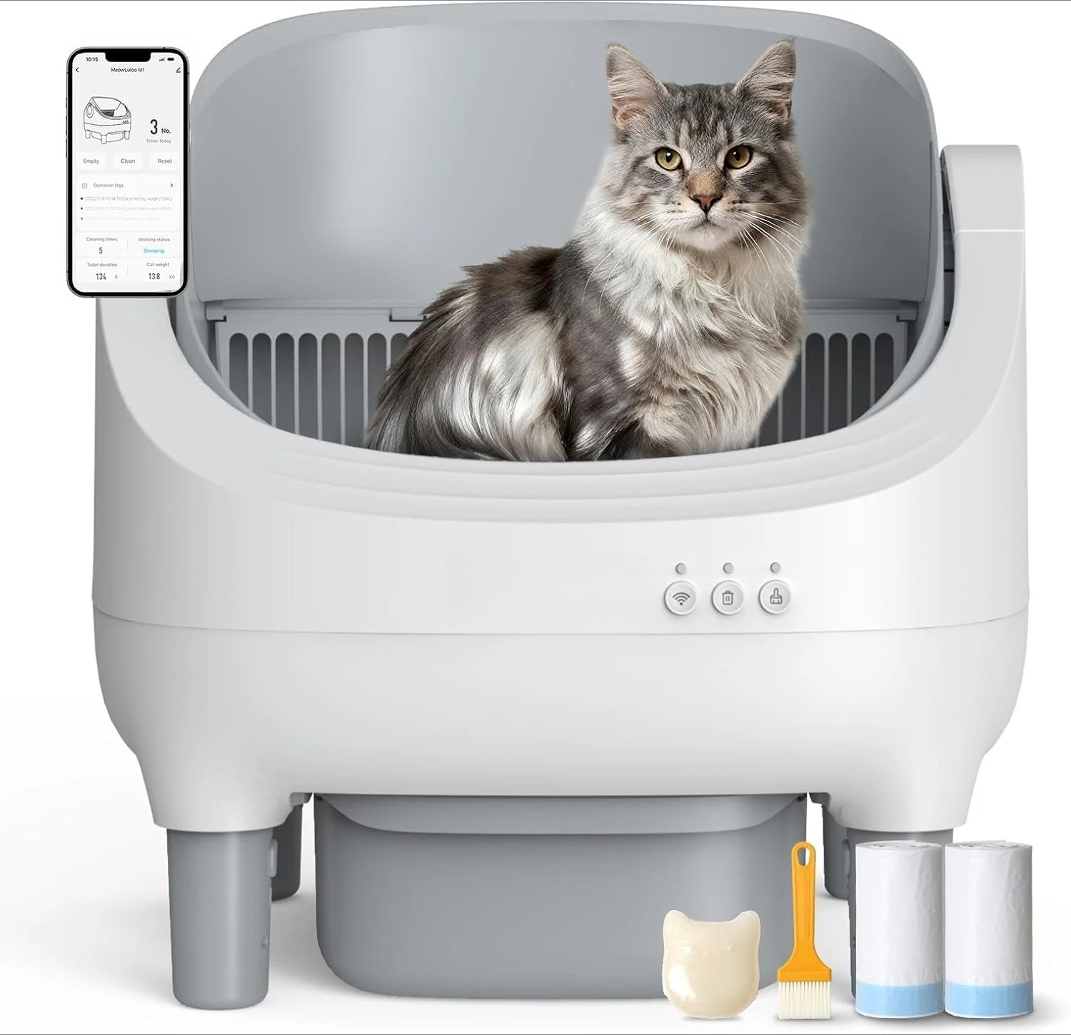 Automatic Cat Litter Box Self Cleaning, App Control, Open-Top Automatic Litter Box with Safety Sensors, Customized