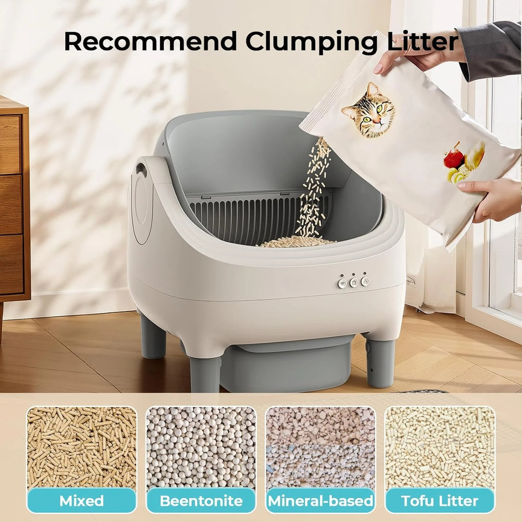 Automatic Cat Litter Box Self Cleaning, App Control, Open-Top Automatic Litter Box with Safety Sensors, Customized