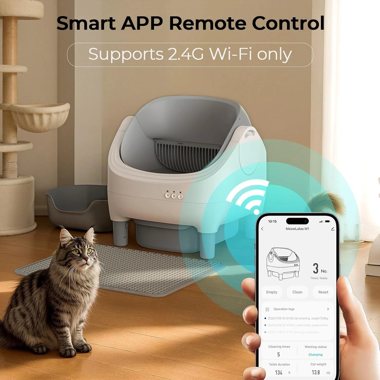 Automatic Cat Litter Box Self Cleaning, App Control, Open-Top Automatic Litter Box with Safety Sensors, Customized
